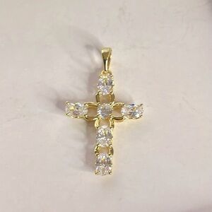 Gold Plated Cross Pendant with Moissanite Stones